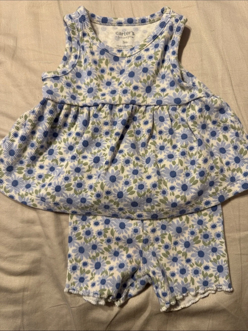 Carter's Light Blue Floral & Solid Tank Top Set